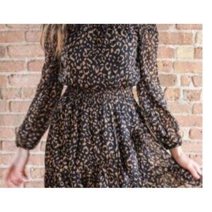 Fate Black Brown Off the Shoulder Tiered Ruffle Mini Dress Women Size Medium